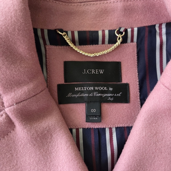 J.Crew Italian Melton Wool Pink Women's Cropped Coat Jacket, Sz 00, Dusty Rose - Picture 3 of 8